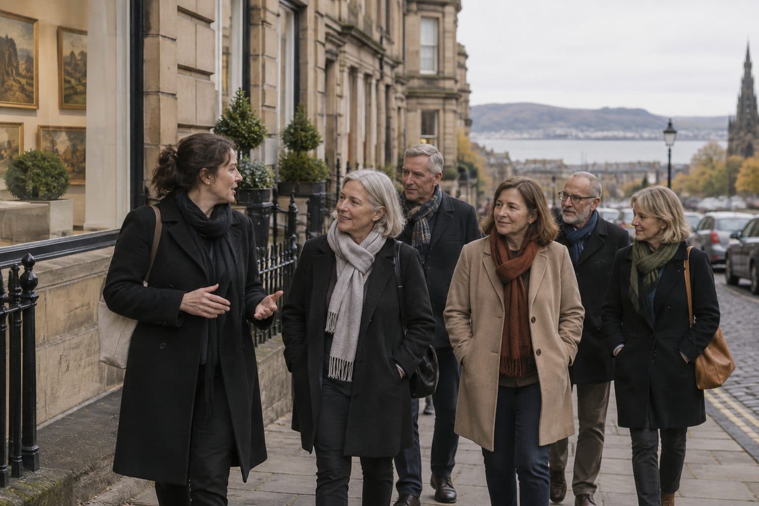 A small group walking along Dundas Street past the galleries