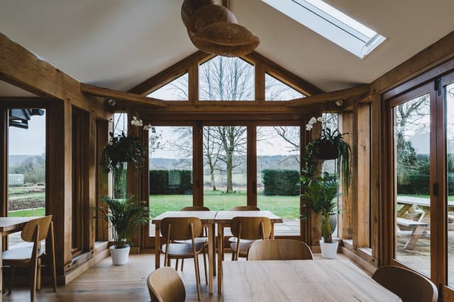 The dining room, looking out over the garden